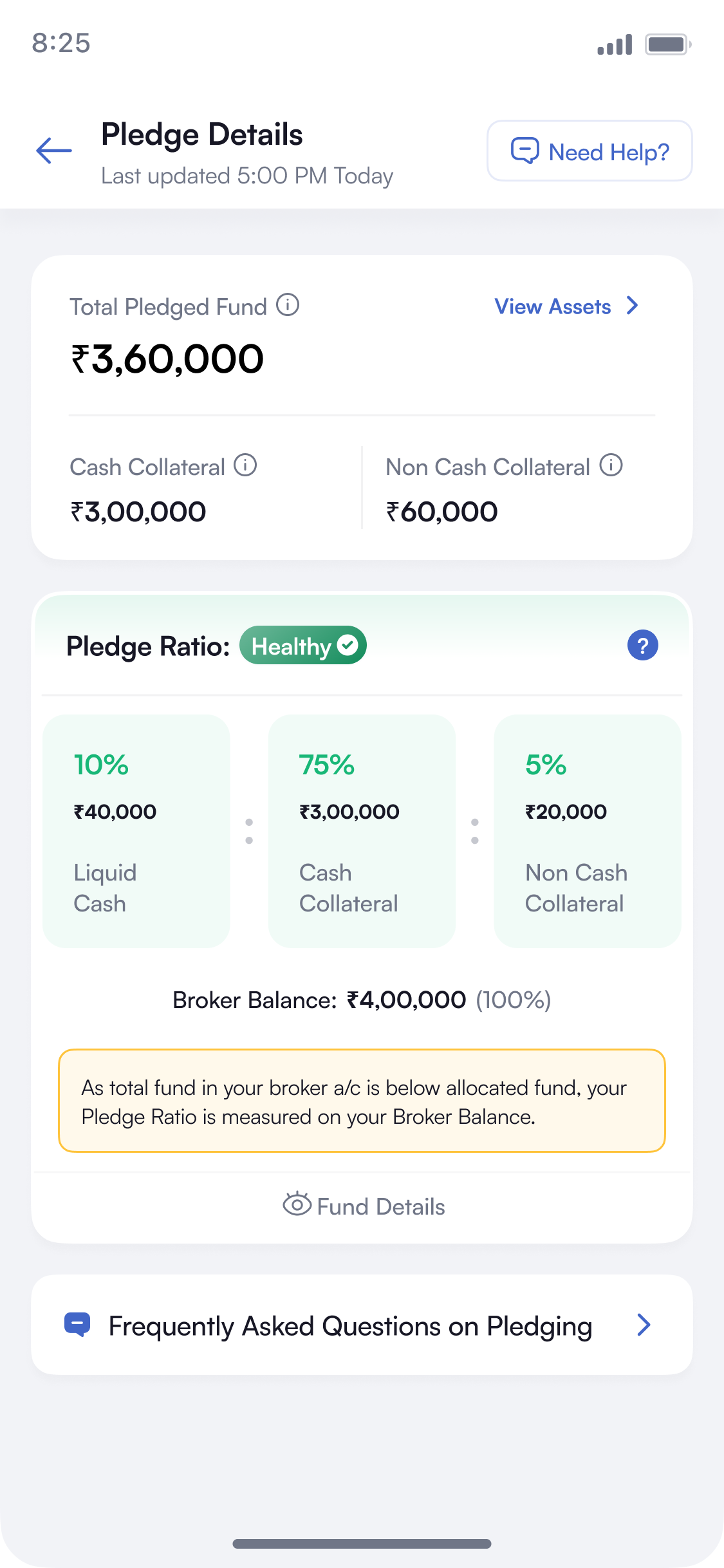 Pledge Details in the Healthy state: green pill and three components in range